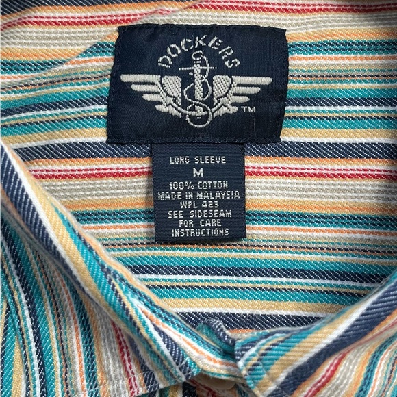 VINTAGE WOMENS DOCKER 100% COTTON BUTTON UP LONG SLEEVE STRIPED SHIRT SIZE MED - Picture 7 of 9